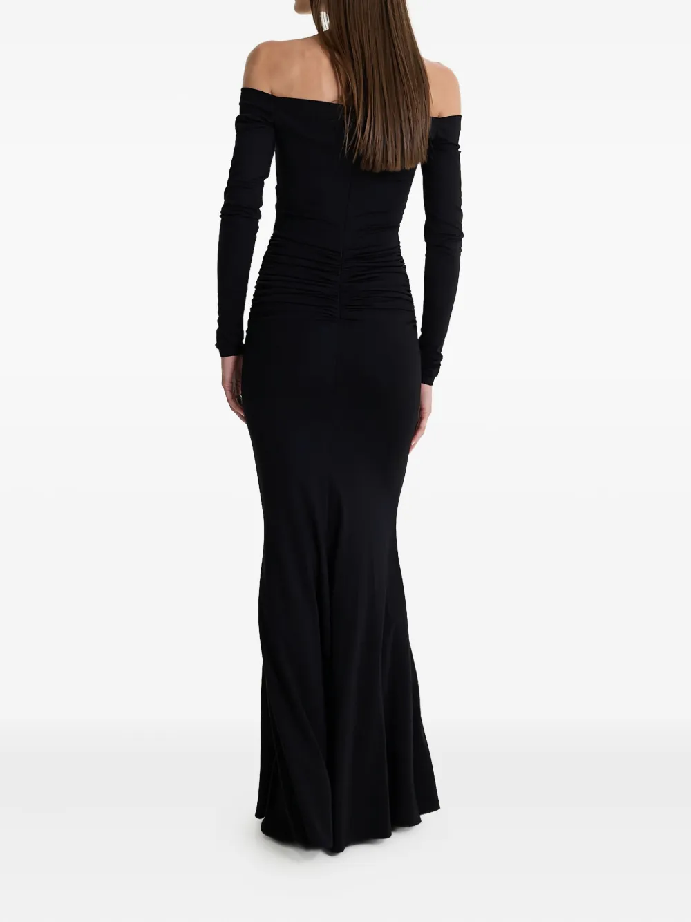 MOOS STUDIO Shadow Spiral off-shoulder maxi-jurk met fishtail Zwart