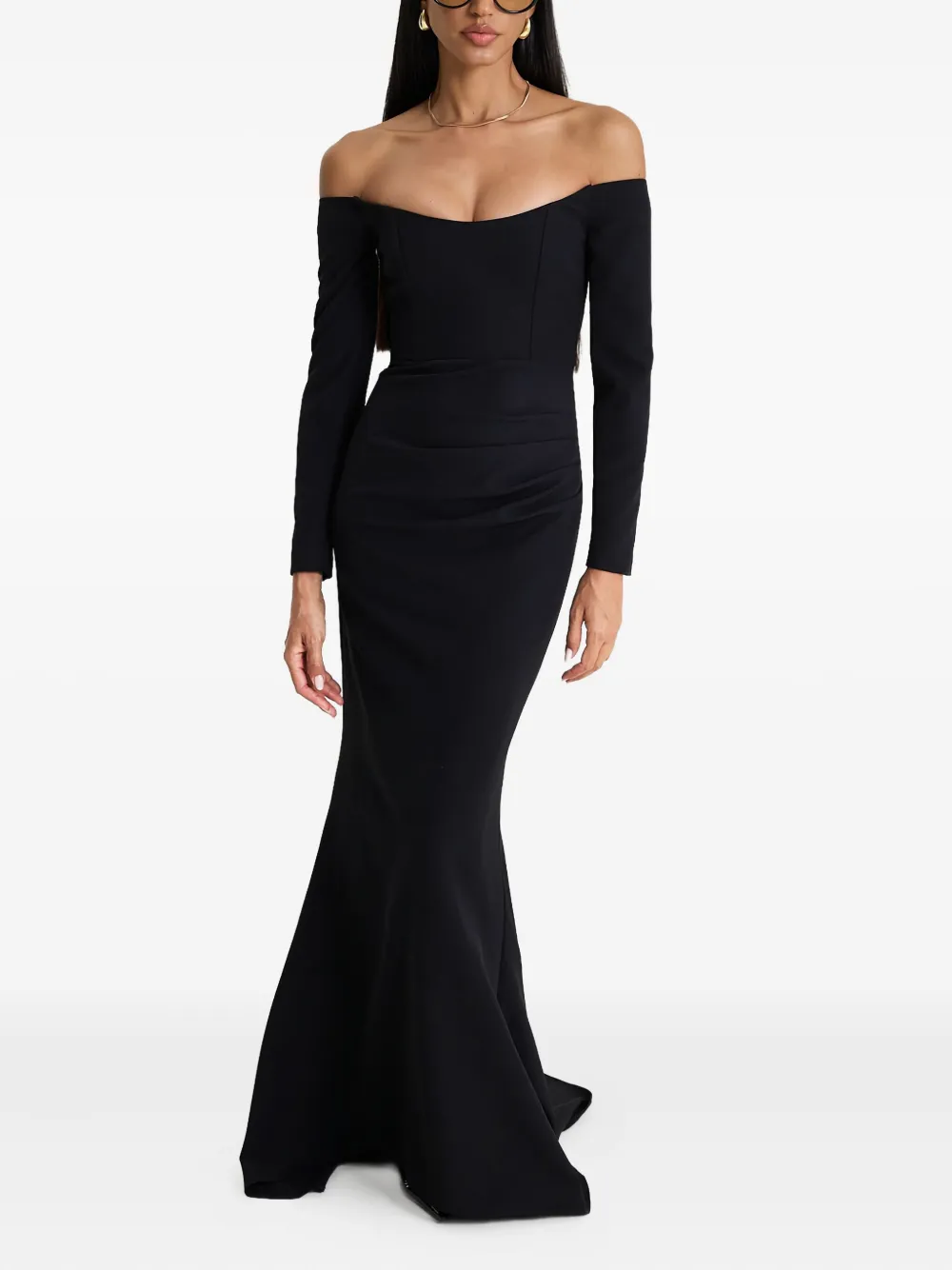 MOOS STUDIO Black Poem off-shoulder fishtail maxi dress - Zwart
