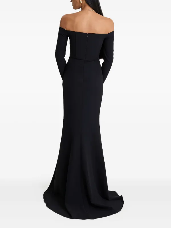 MOOS STUDIO Black Poem off-shoulder Fishtail Maxi Dress | Black | FARFETCH MOOS STUDIO Black Poem off-shoulder Fishtail Maxi Dress | Black | FARFETCH