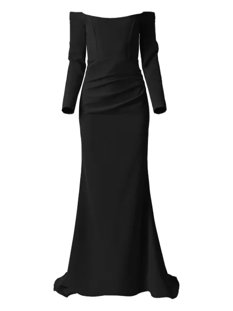 MOOS STUDIO Black Poem off-shoulder fishtail maxi dress