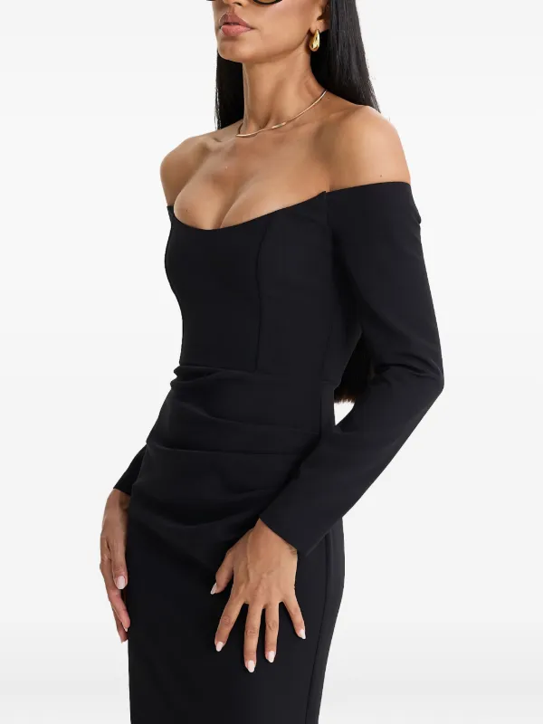 MOOS STUDIO Black Poem off-shoulder Fishtail Maxi Dress | Black | FARFETCH