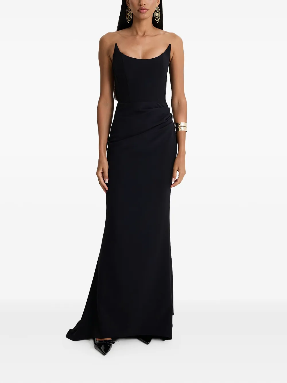 MOOS STUDIO strapless corseted gown maxi dress - Zwart