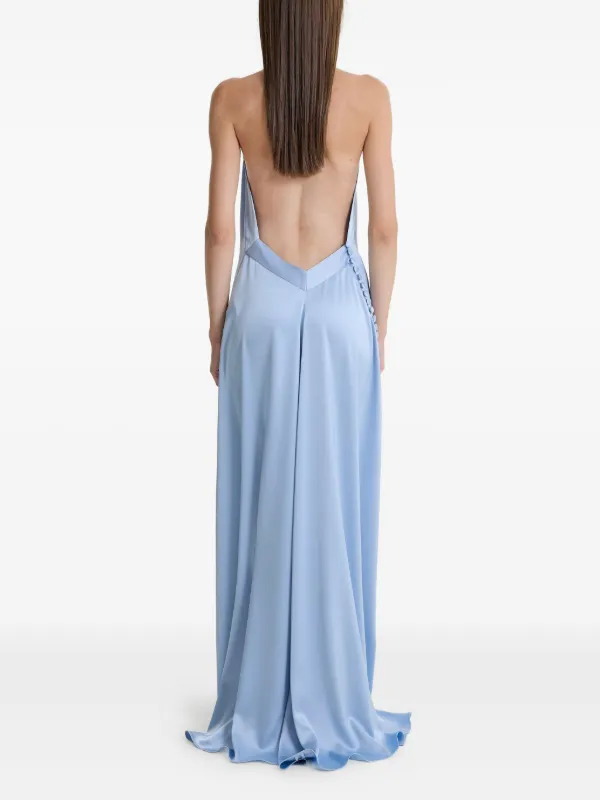 MOOS STUDIO Blue Allure high-neck side-split Maxi Dress | Blue | FARFETCH