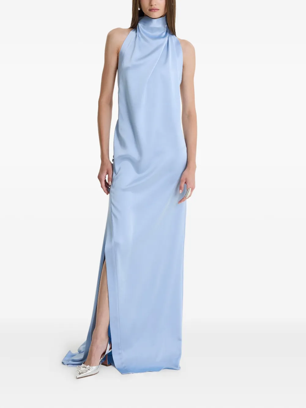 MOOS STUDIO Blue Allure maxi-jurk met hoge hals en zijsplit Blauw