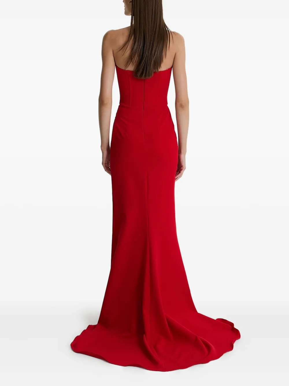 Moos Studio Red Silence Corset-bodice Fishtail Maxi Dress In Red