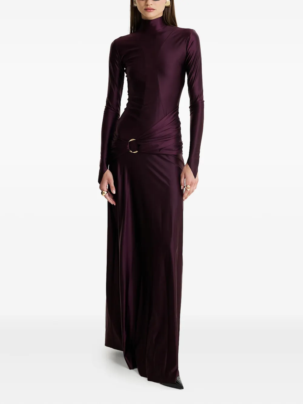 MOOS STUDIO Plum Velvet high-neck draped maxi dress - Paars