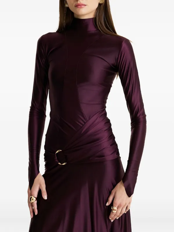 MOOS STUDIO Plum Velvet high-neck Draped Maxi Dress | Purple | FARFETCH