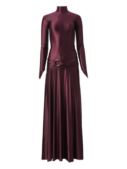 MOOS STUDIO Plum Velvet high-neck draped maxi dress