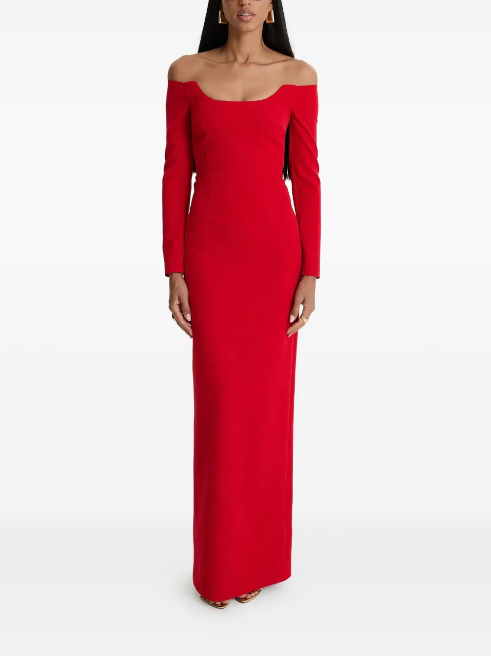 MOOS STUDIO Red Salvage off-shoulder long-sleeve maxi dress - Rood