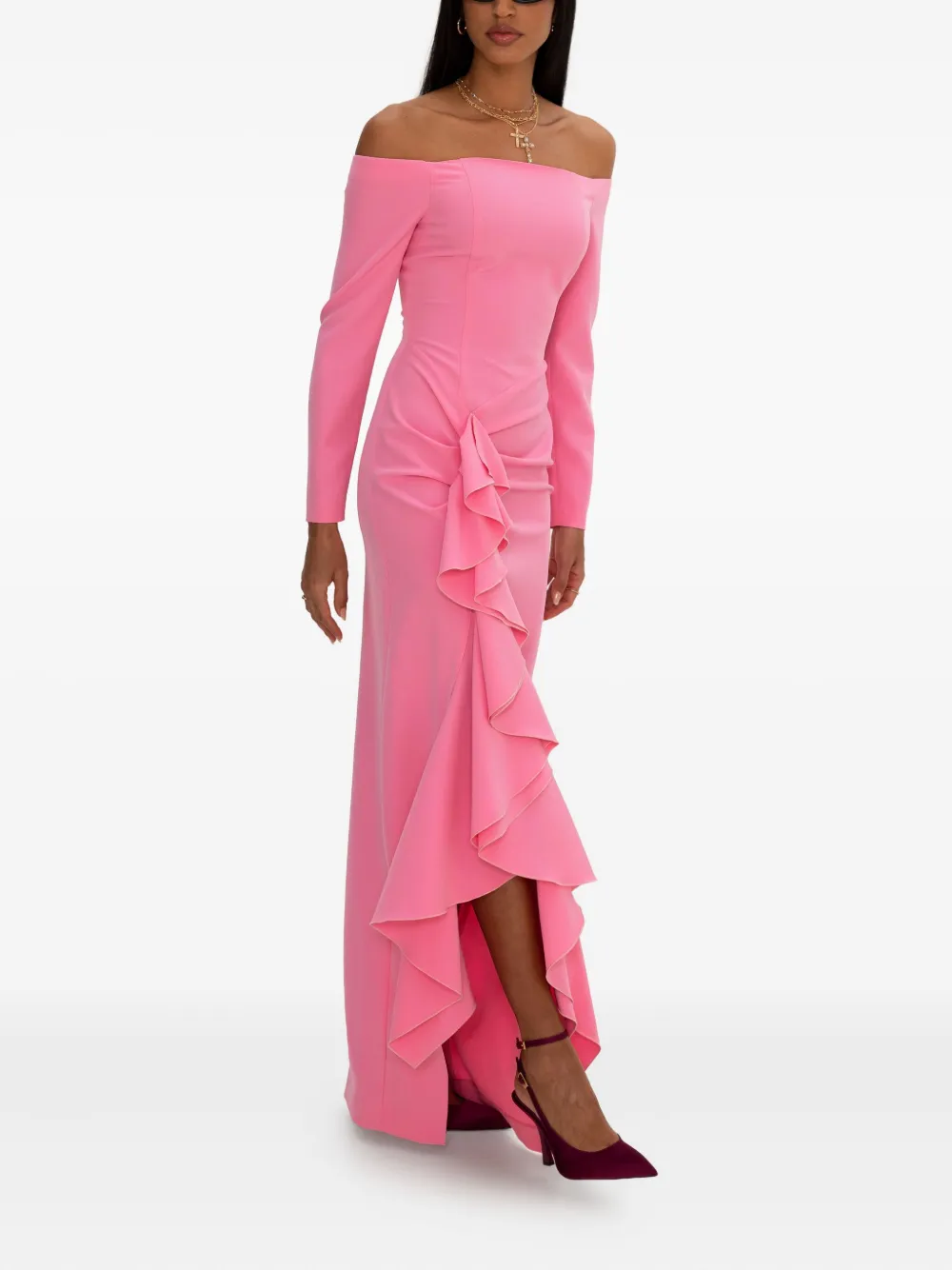 MOOS STUDIO Off-shoulder midi-jurk Roze