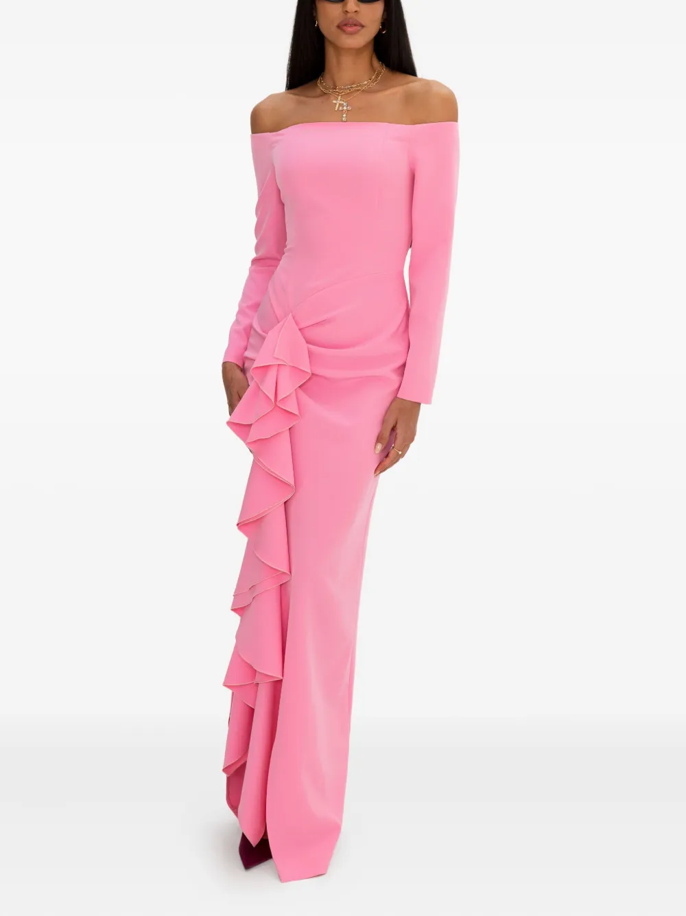 MOOS STUDIO off-shoulder ruffle midi dress - Roze