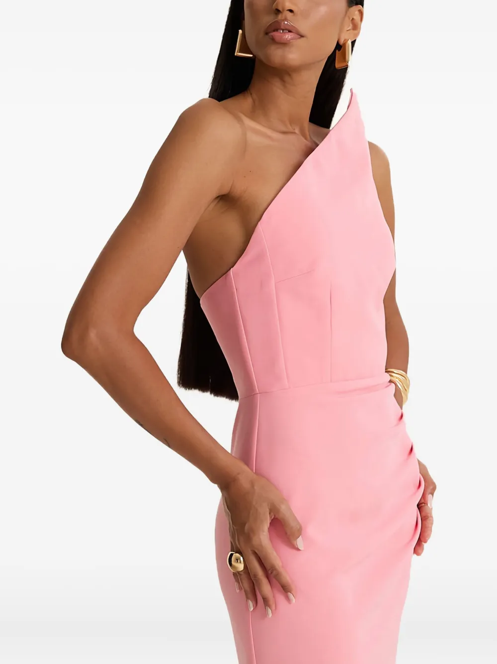 MOOS STUDIO Blush asymmetrische gedrapeerde maxi-jurk Roze