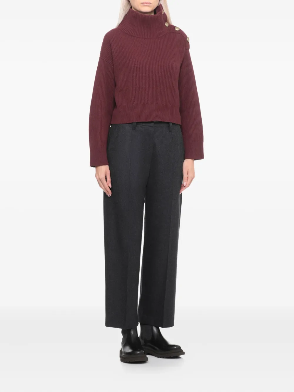 Brunello Cucinelli Button Detail Turtleneck Knitwear Top In Brown
