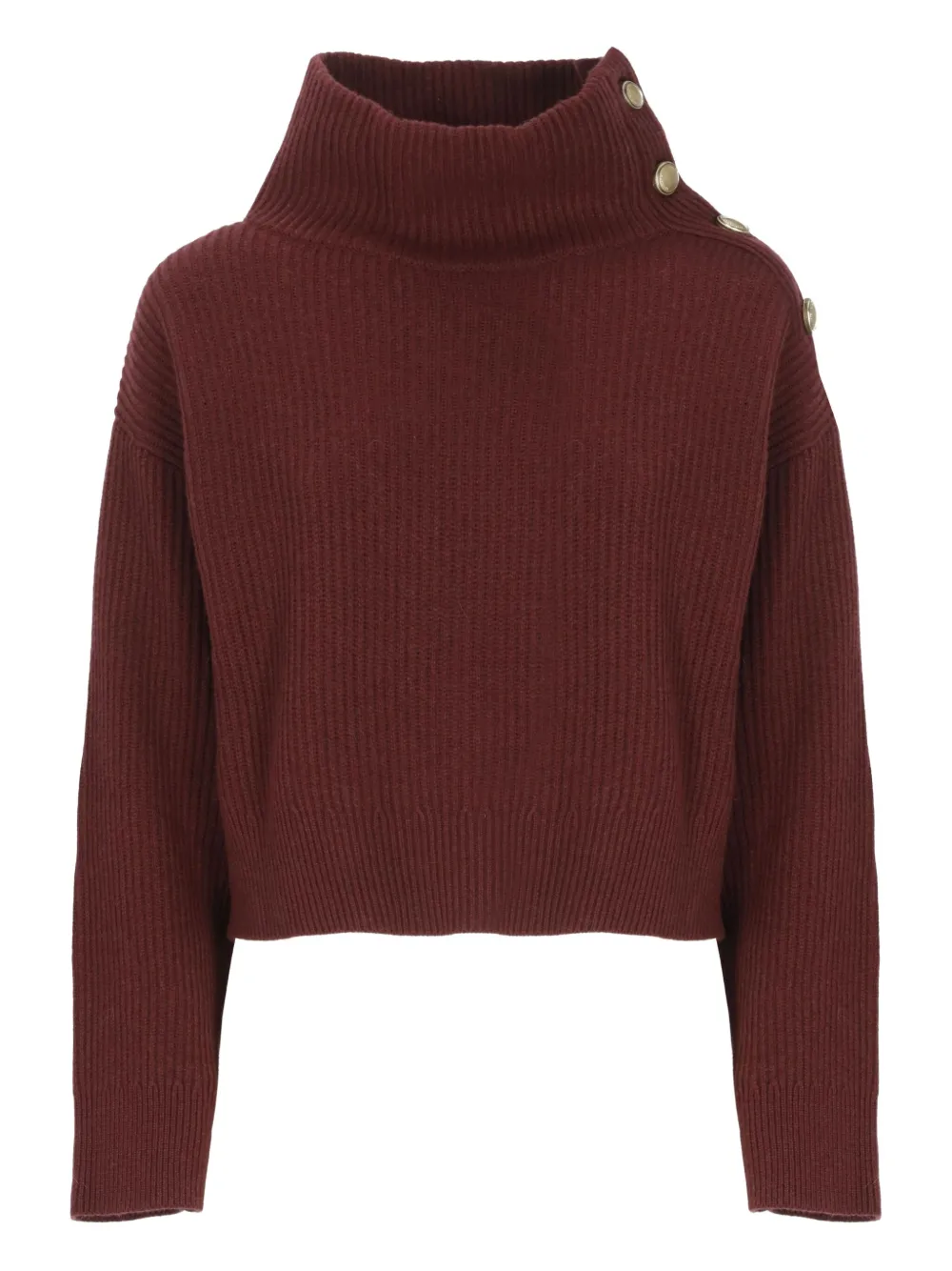 Brunello Cucinelli Button Detail Turtleneck Knitwear Top In Brown