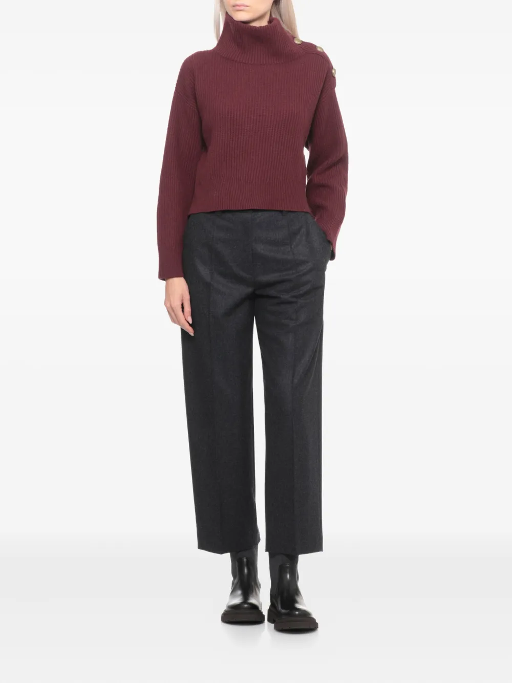 Brunello Cucinelli Button Detail Turtleneck Knitwear Top In Brown