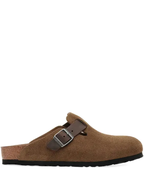 Birkenstock suede buckle clogs