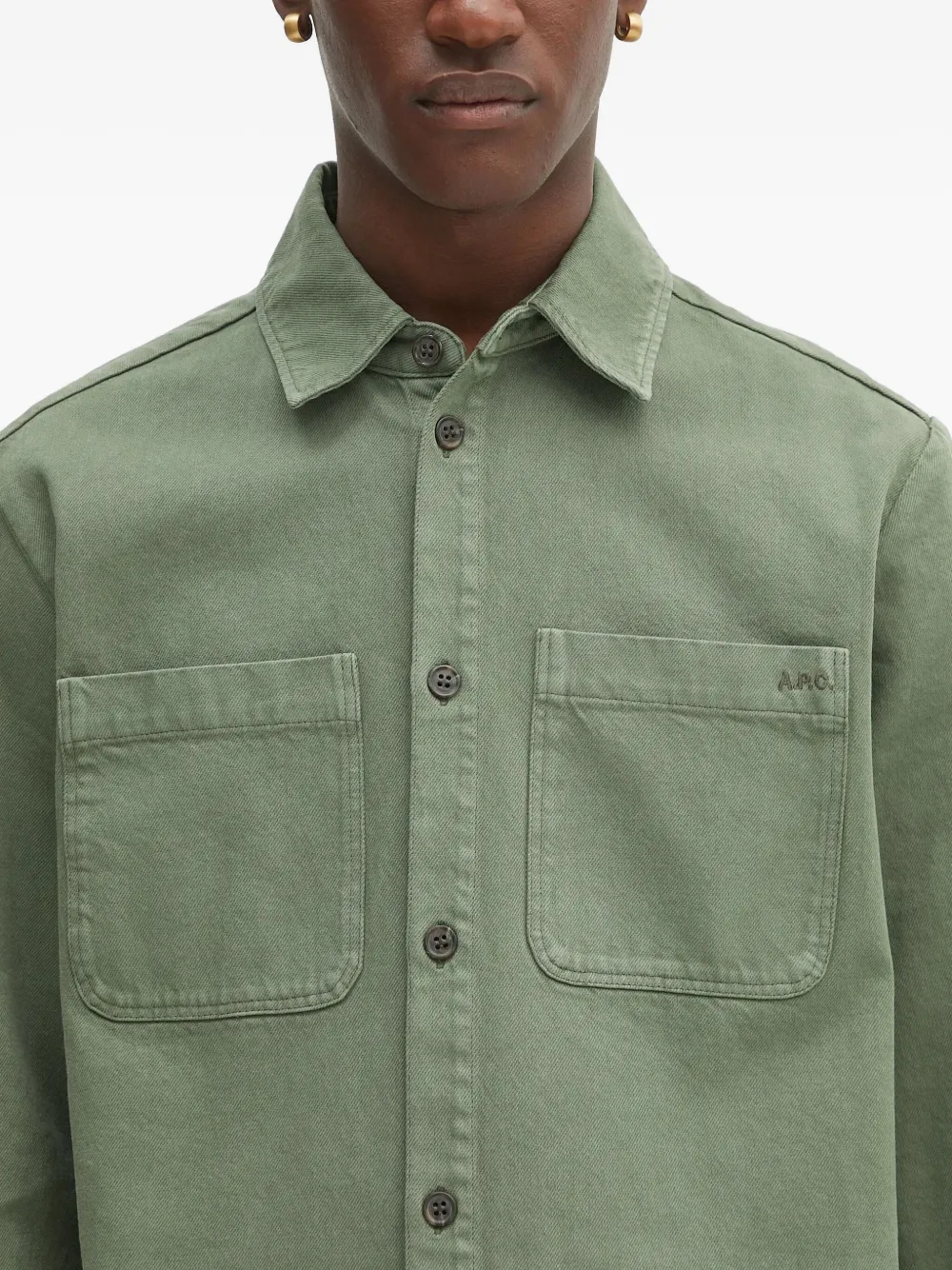 Apc Double-pocket Long-sleeve Shirt In Green