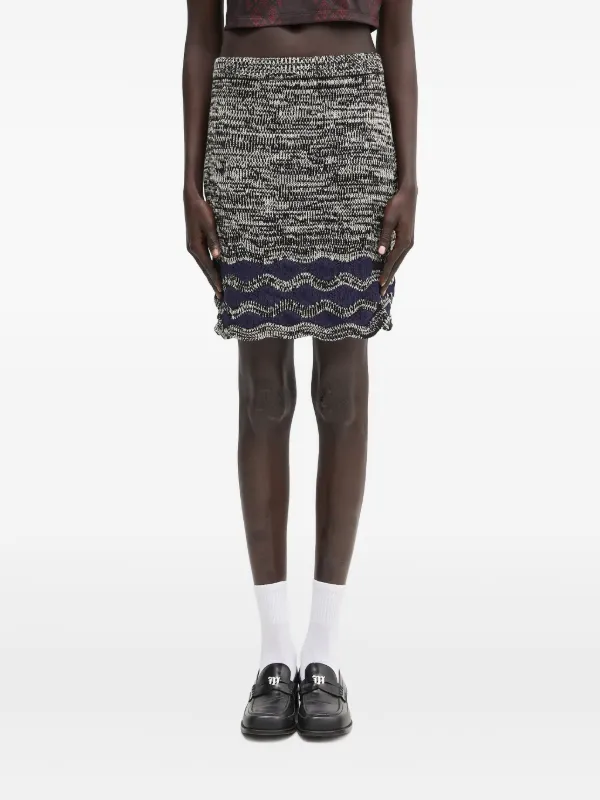 Wales Bonner Wave-pattern Knitted Skirt in Blue