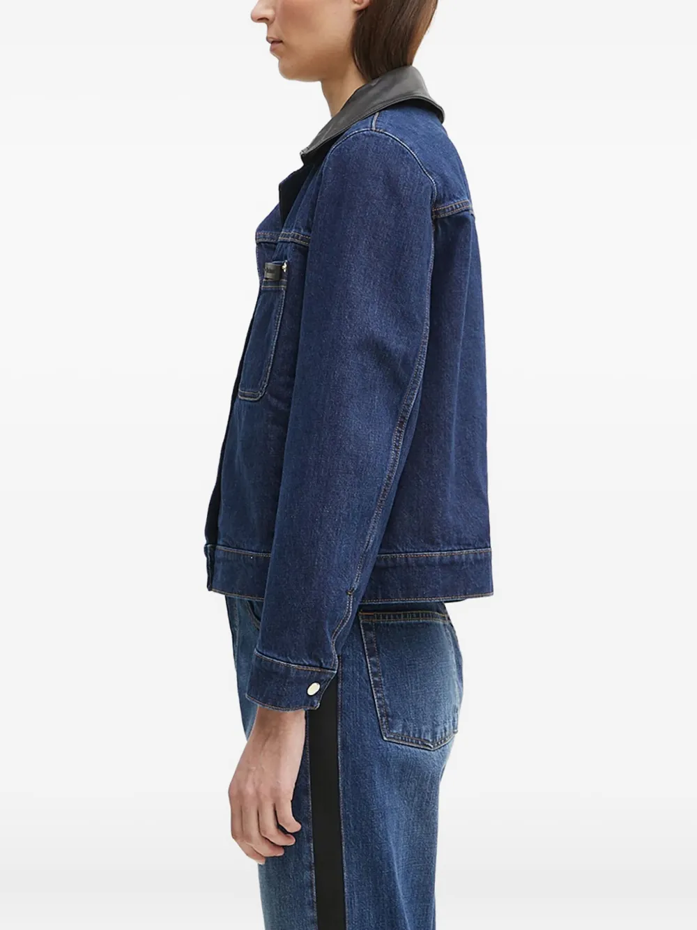 Wales Bonner Denim jack met leren kraag Blauw