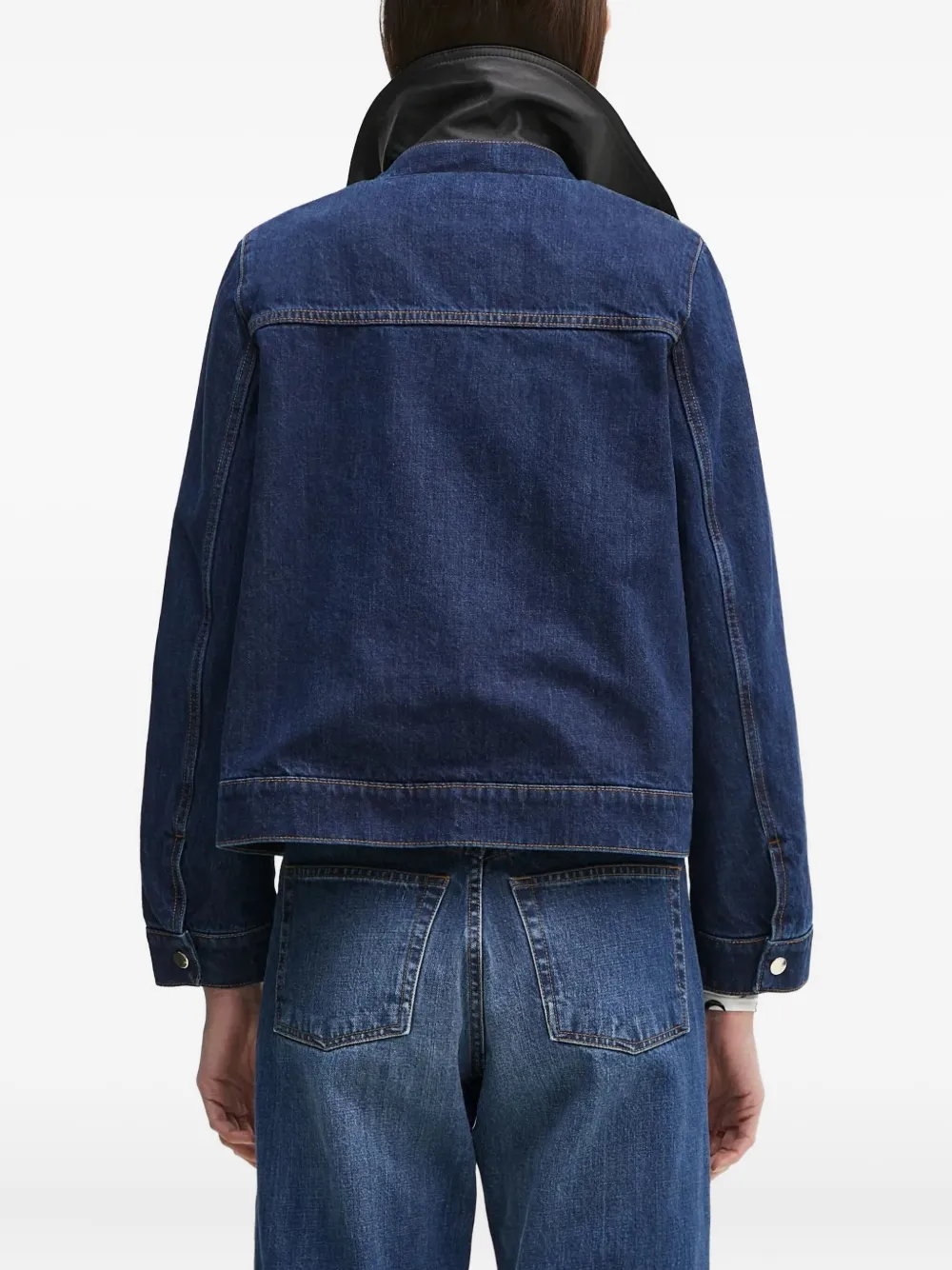 Wales Bonner Denim jack met leren kraag Blauw