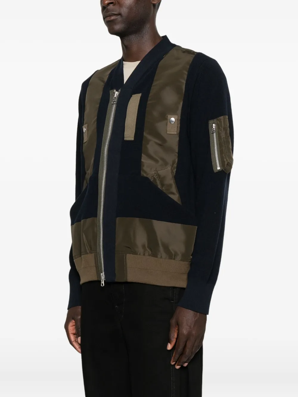 Sacai Nylon Twill X Knit Blouson In Blue