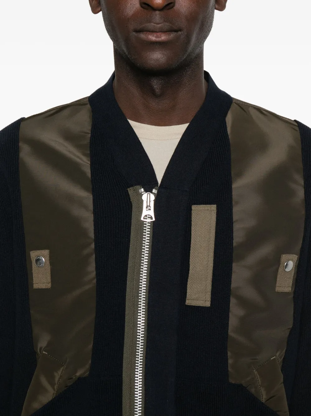 Sacai Nylon Twill X Knit Blouson In Blue