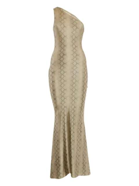 Alek Adorian One-Shoulder-Abendkleid mit Schlangen-Print