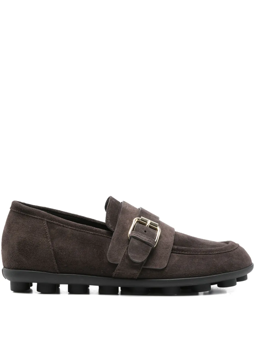AGL buckle-strap suede loafers Brown