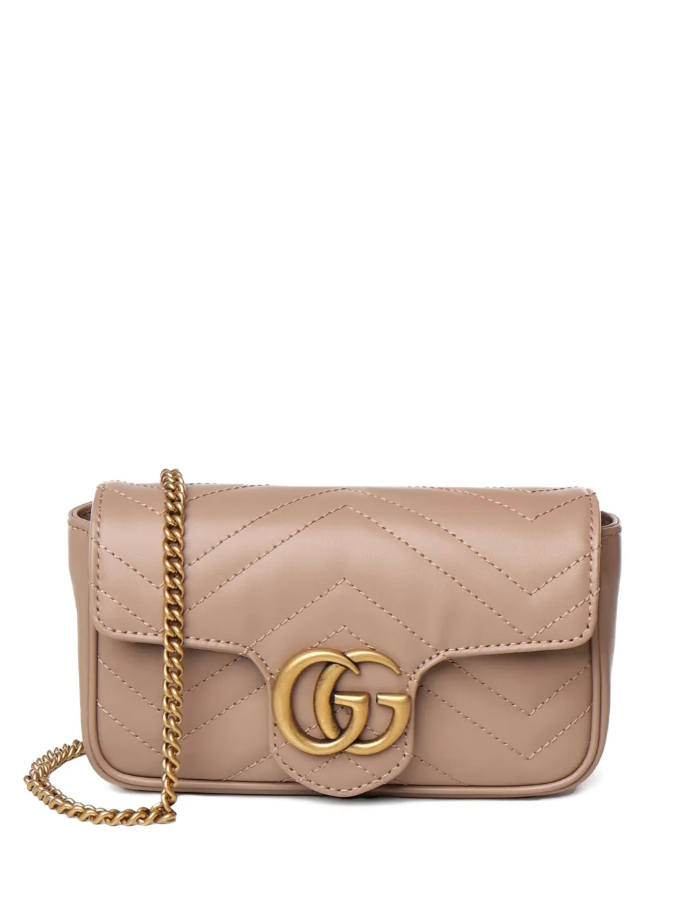 Gucci chevron-quilted flap shoulder bag Beige