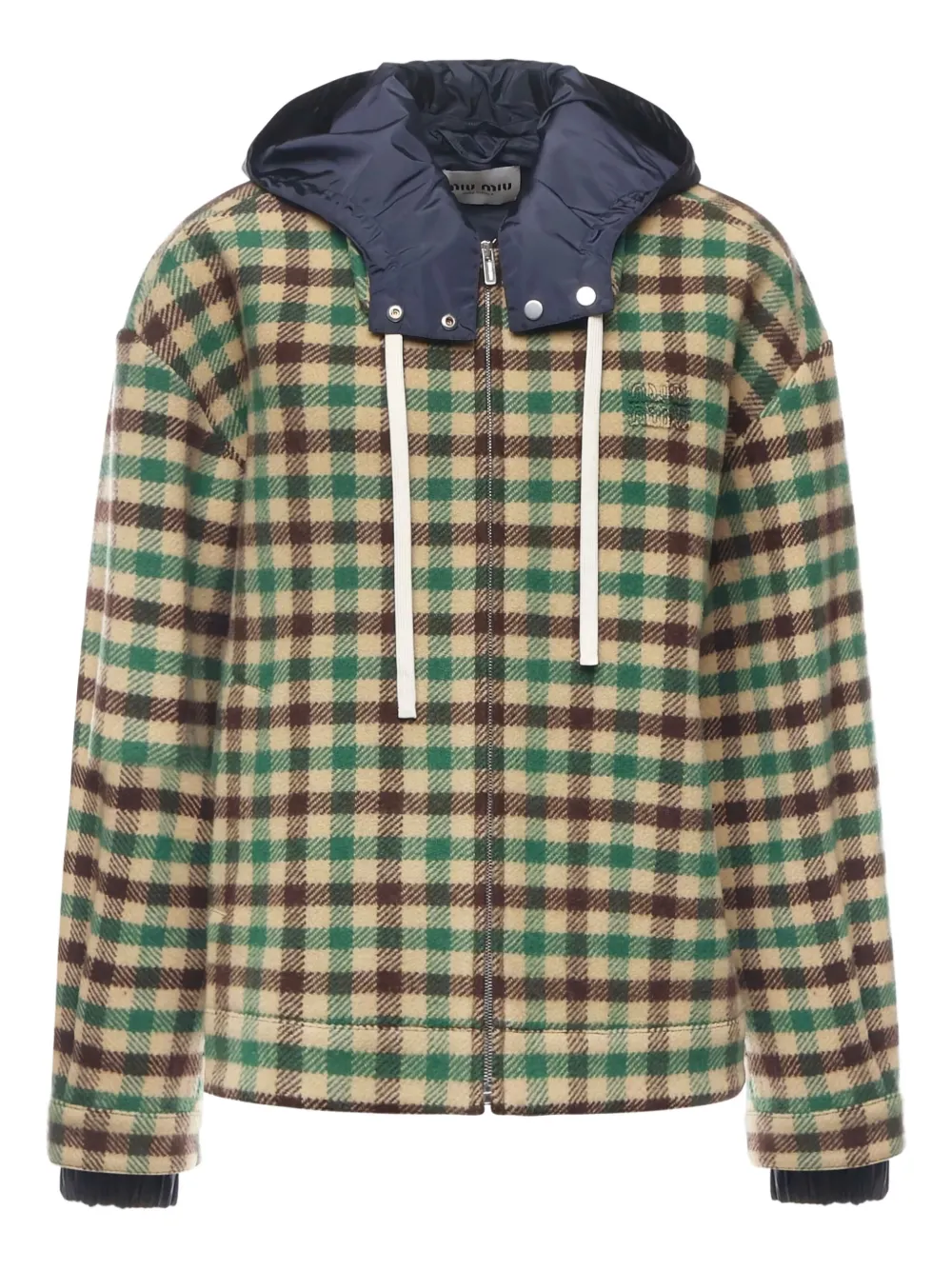 Miu Miu gingham-check hooded jacket | Green | Image 1