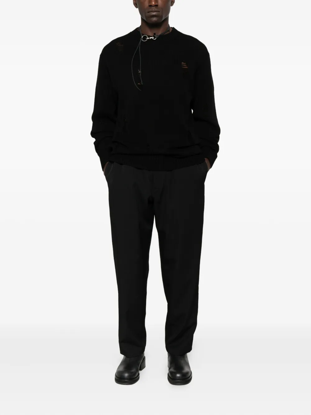 Yohji Yamamoto Gerafelde wollen trui - Zwart