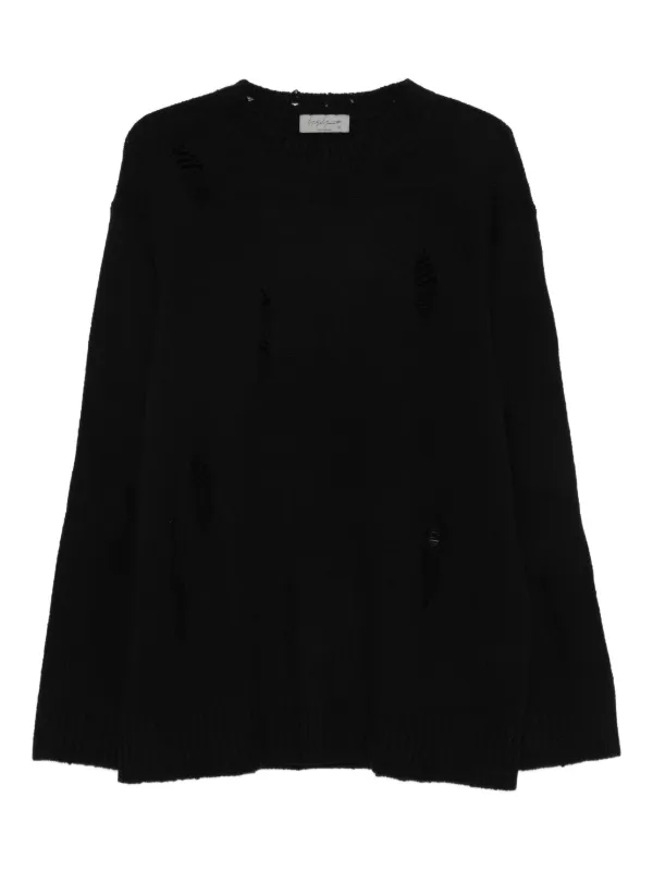 Yohji Yamamoto Distressed Wool Sweater Black FARFETCH JO