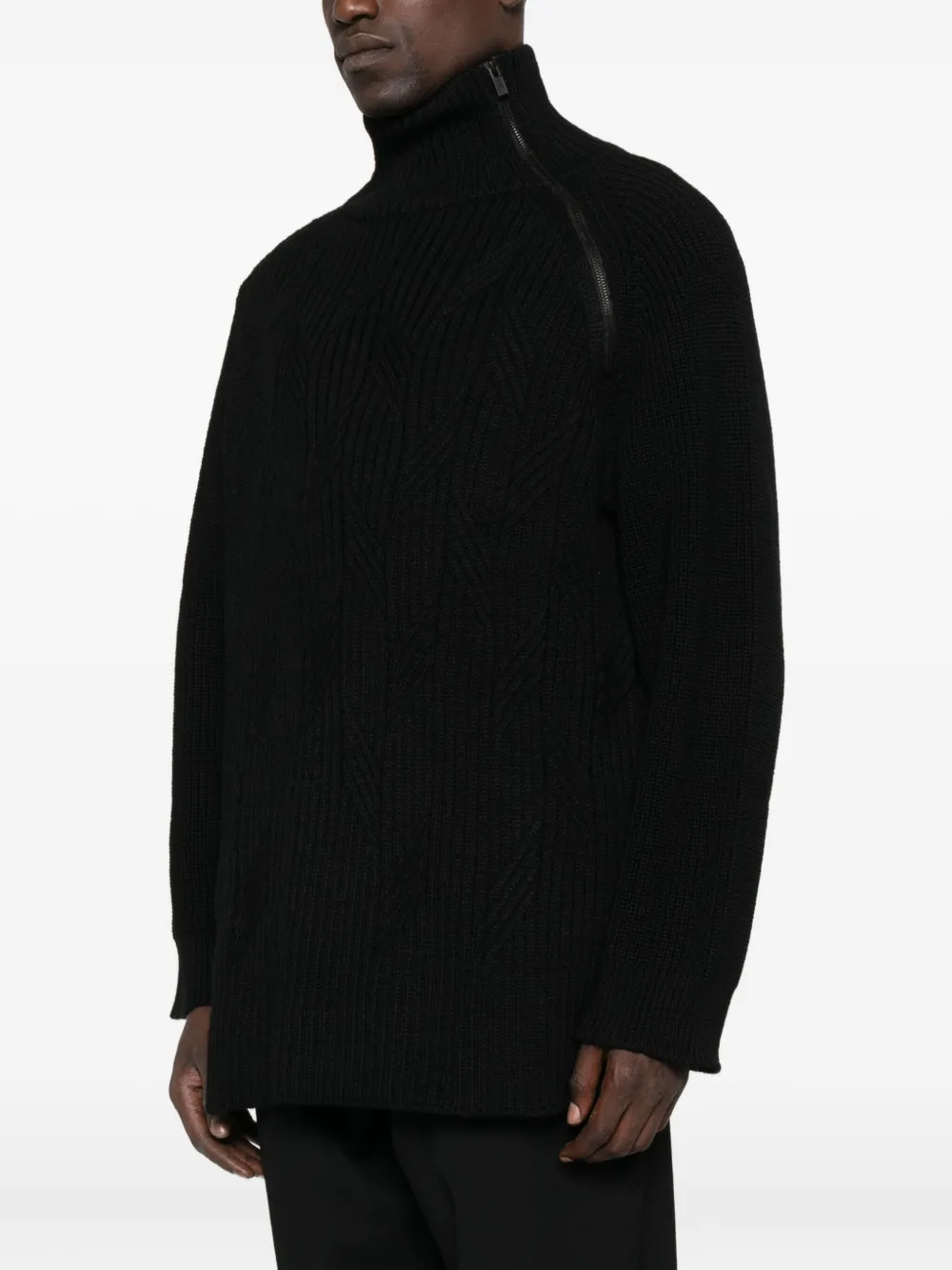 Yohji Yamamoto Kabelgebreide trui met hoge hals Zwart