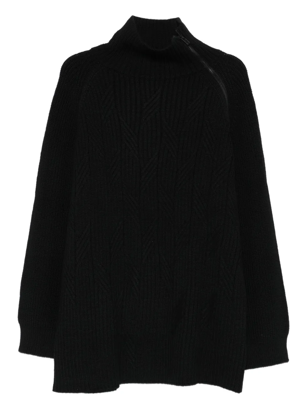 Yohji Yamamoto Kabelgebreide trui met hoge hals Zwart