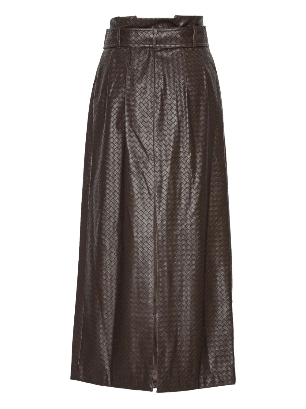 Rotate Birger Christensen Anatta Belted Woven Midi Skirt In Brown