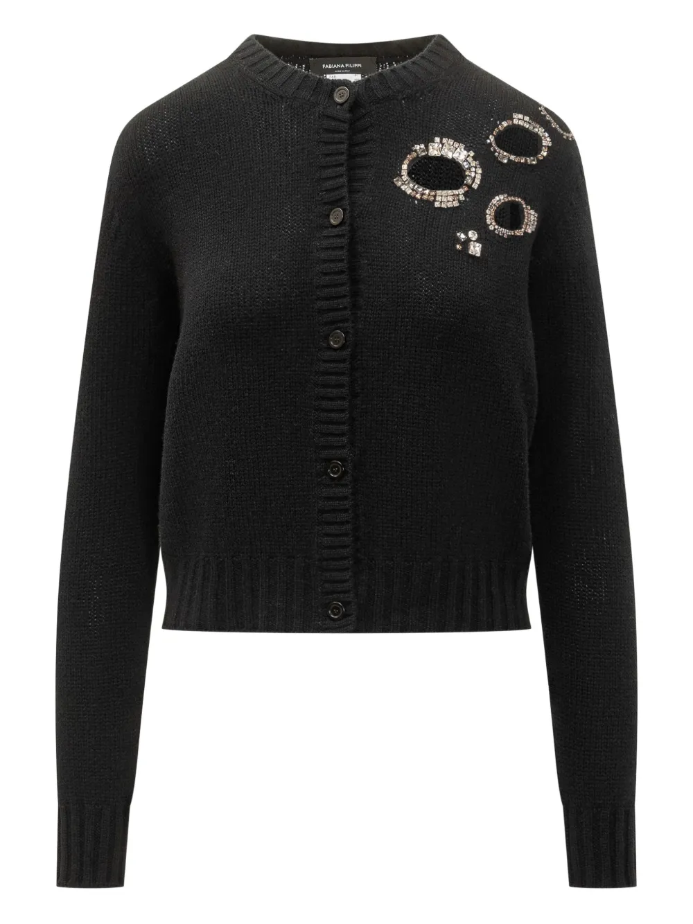 Fabiana Filippi Black Cardigan With Jewel Applications In Black