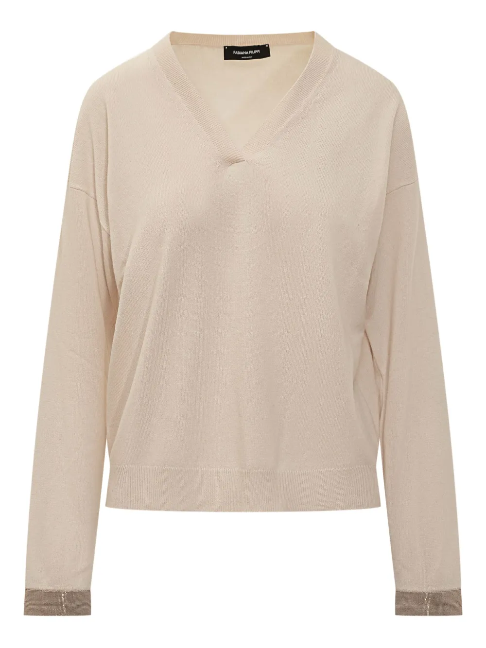 Fabiana Filippi V-neck embellished-cuff sweater | Neutrals | Image 1