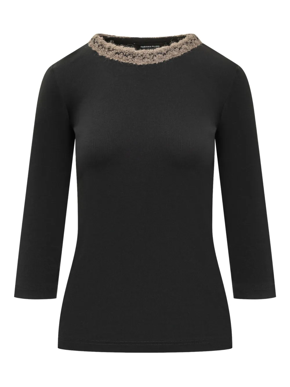 Fabiana Filippi three-quarter sleeve embellished neckline top | Black | Image 1