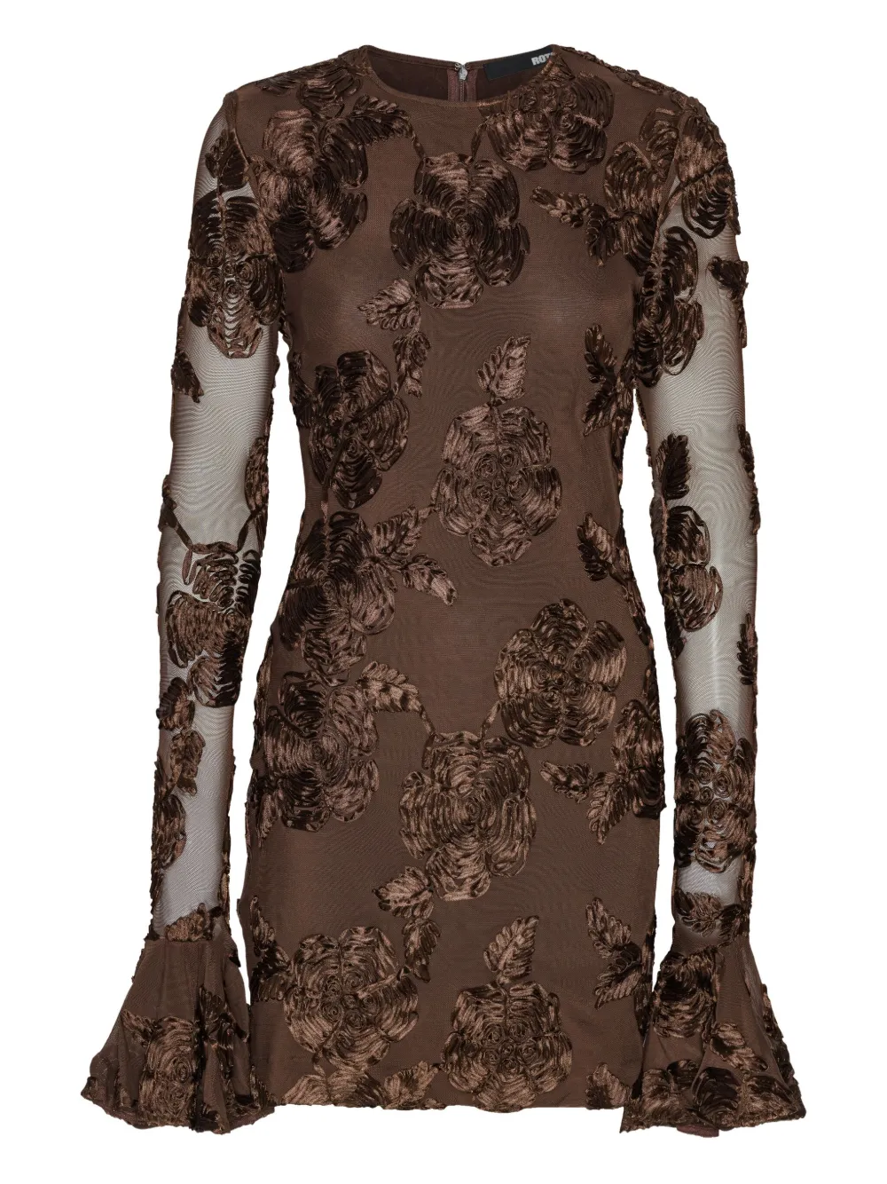 Rotate Birger Christensen Floral Mesh Mini Dress In Brown