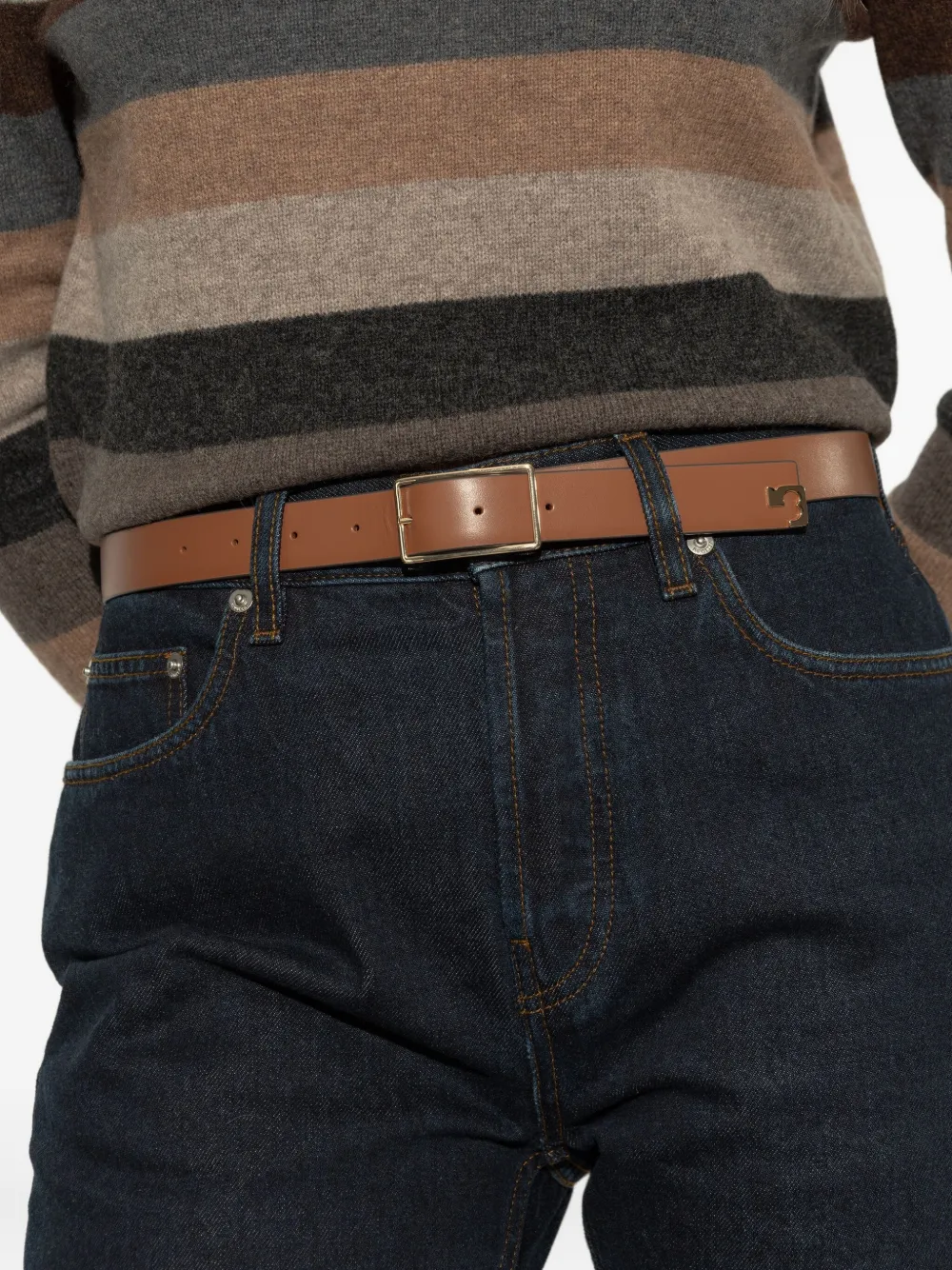Tory Burch Leather Rectangle-buckle Belt In Brown