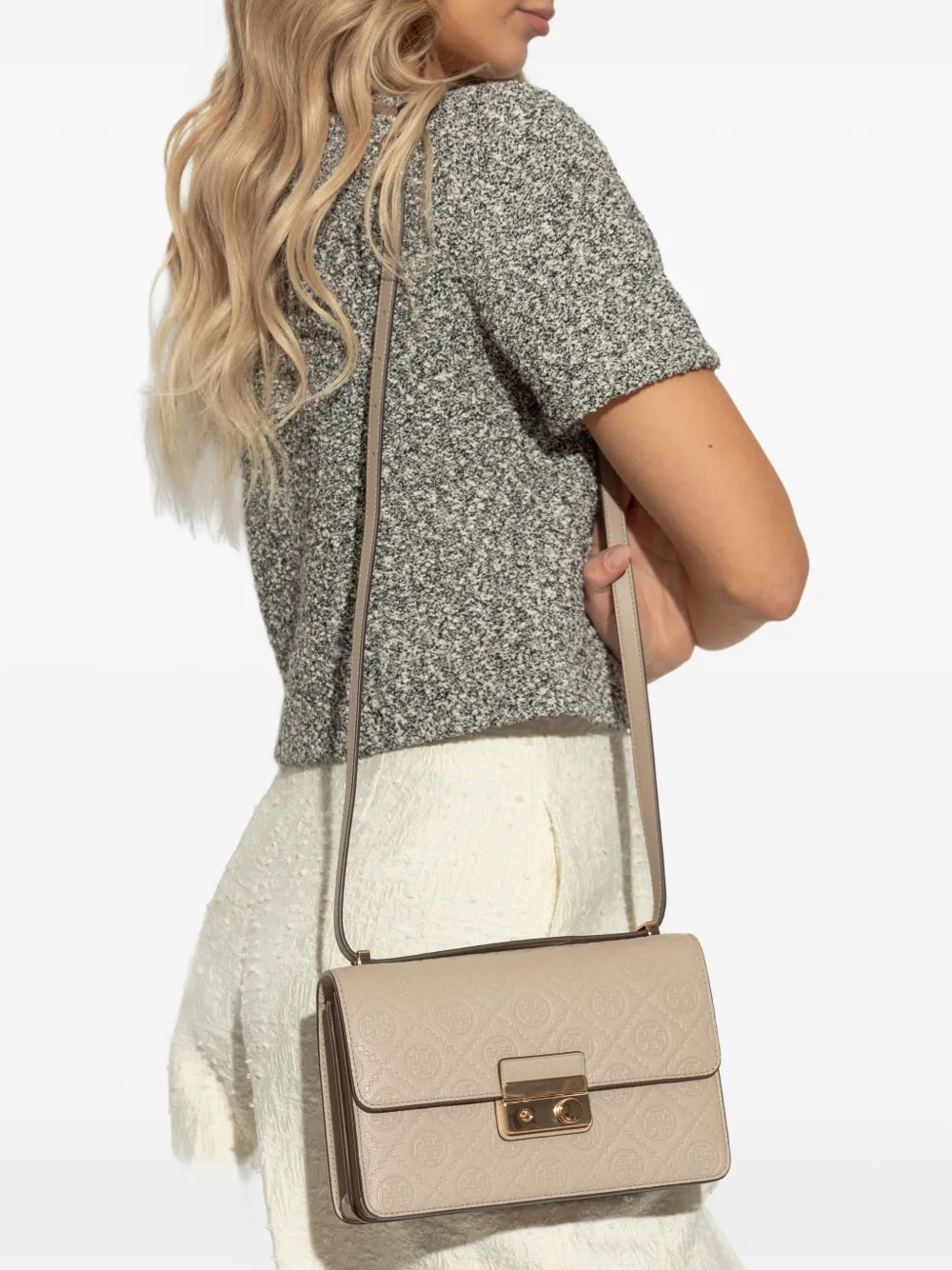 Tory Burch embossed logo flap bag 200