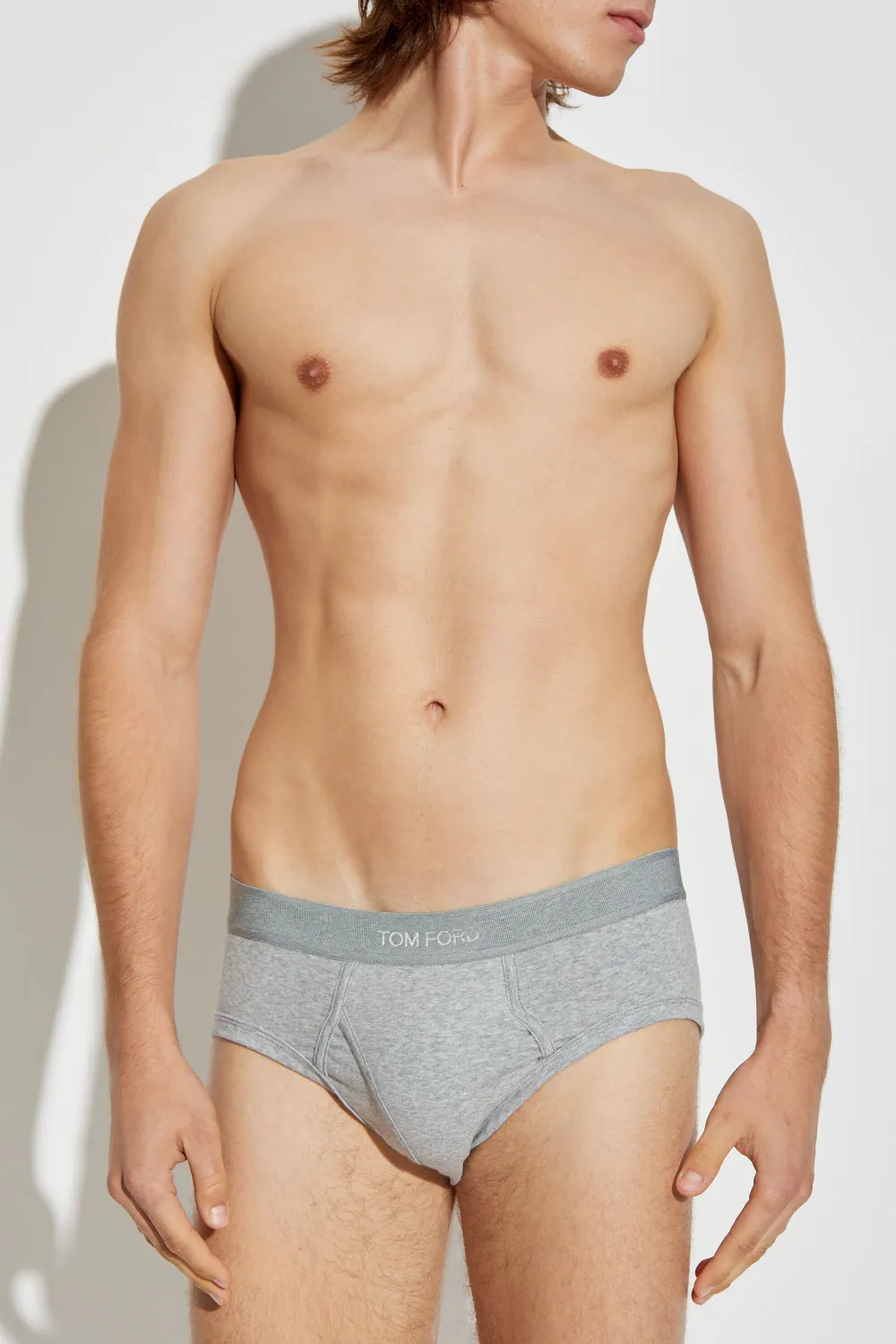 Tom Ford Branded-waistband Cotton Briefs In Gray