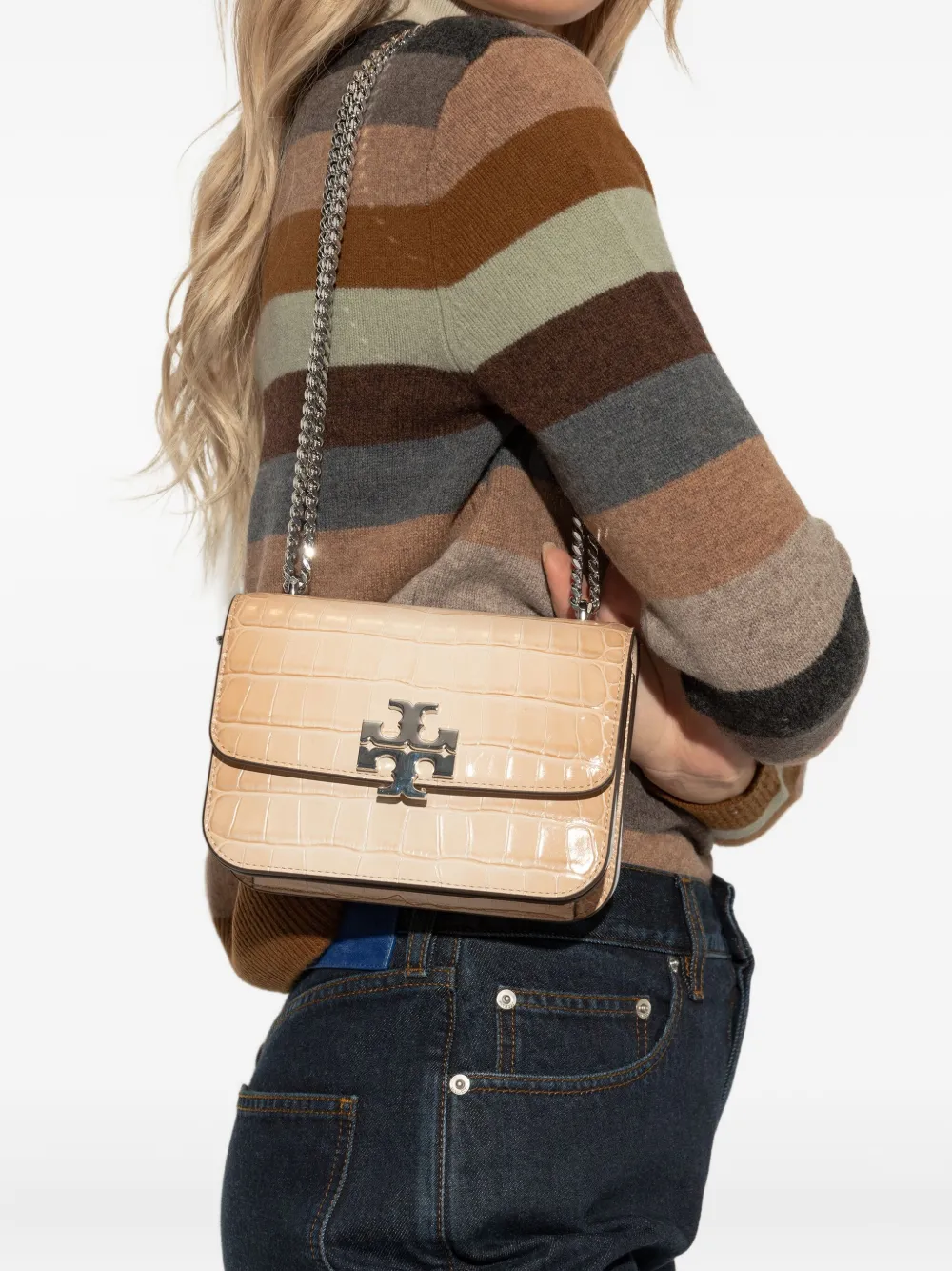 Tory Burch small Eleanor crocodile-embossed shoulder bag - Beige