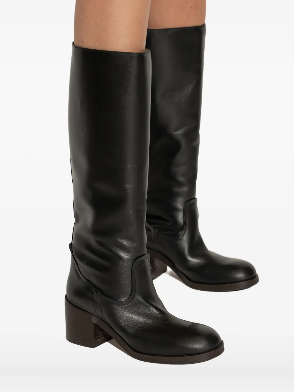 Odissi 70mm Leather Block-heel Knee-high Boots In Black