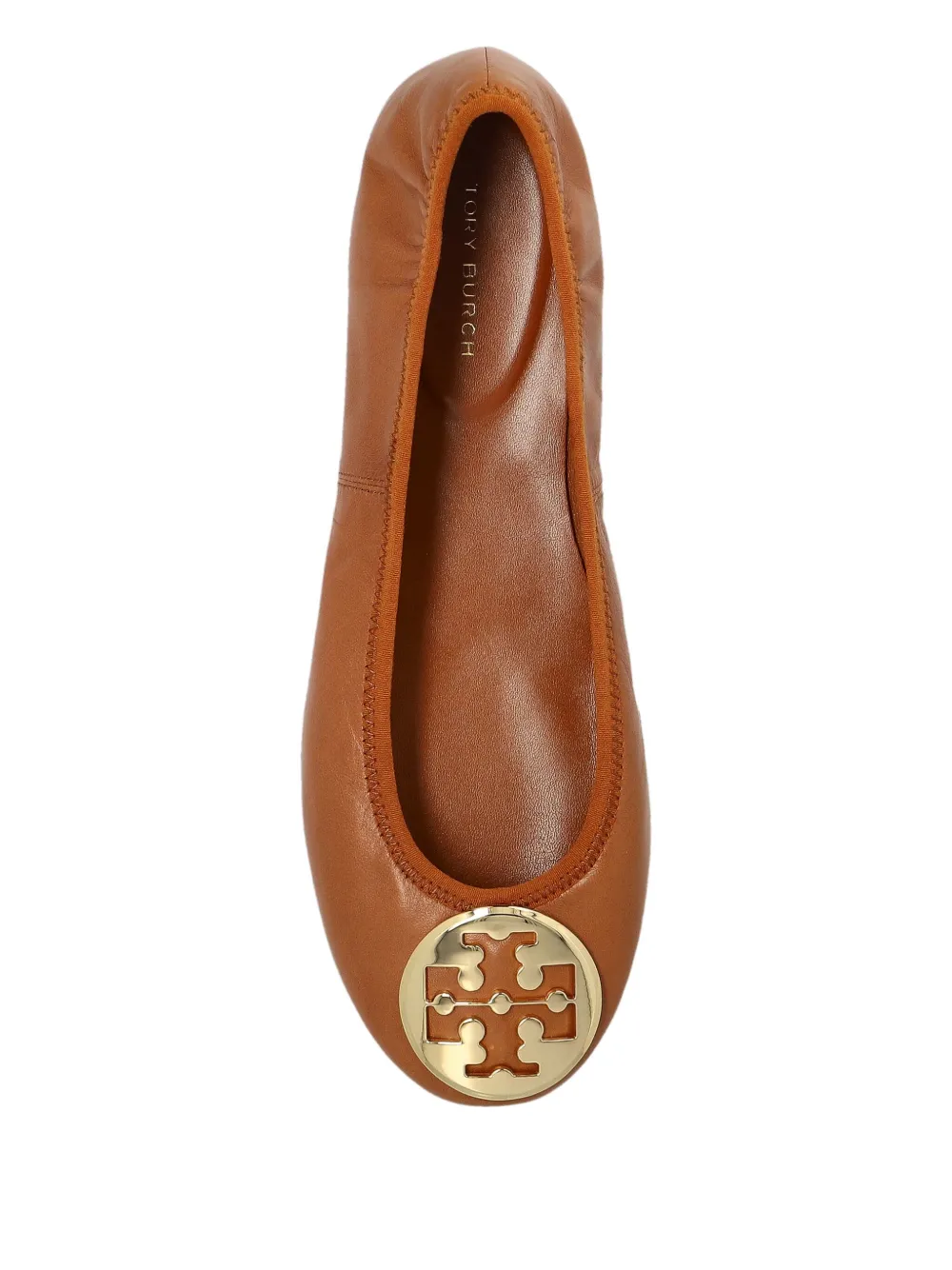 Tory Burch Minnie Travel Ballet With Metal Logo In Brown
