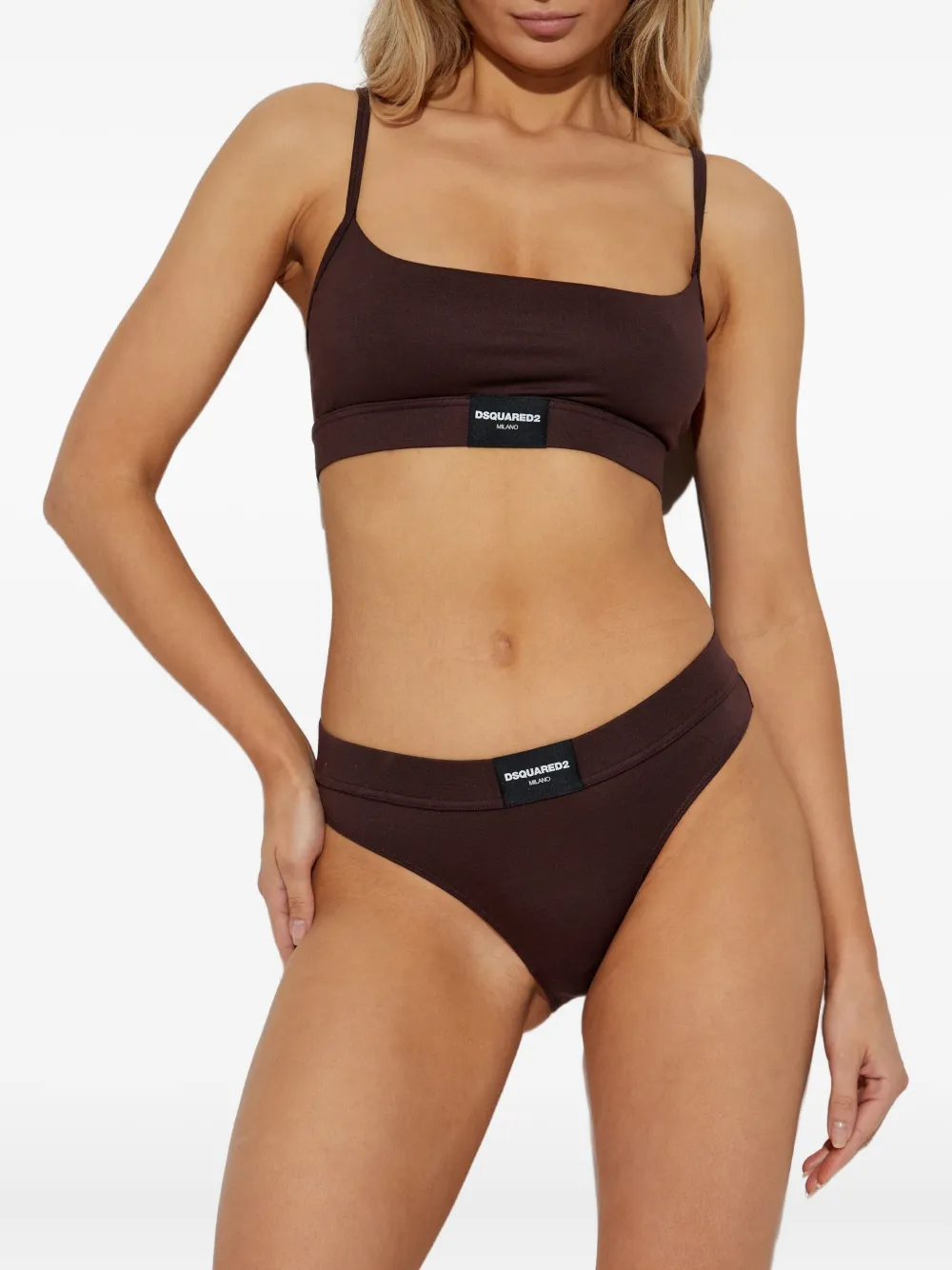 DSQUARED2 Katoenen bralette met logopatch Bruin