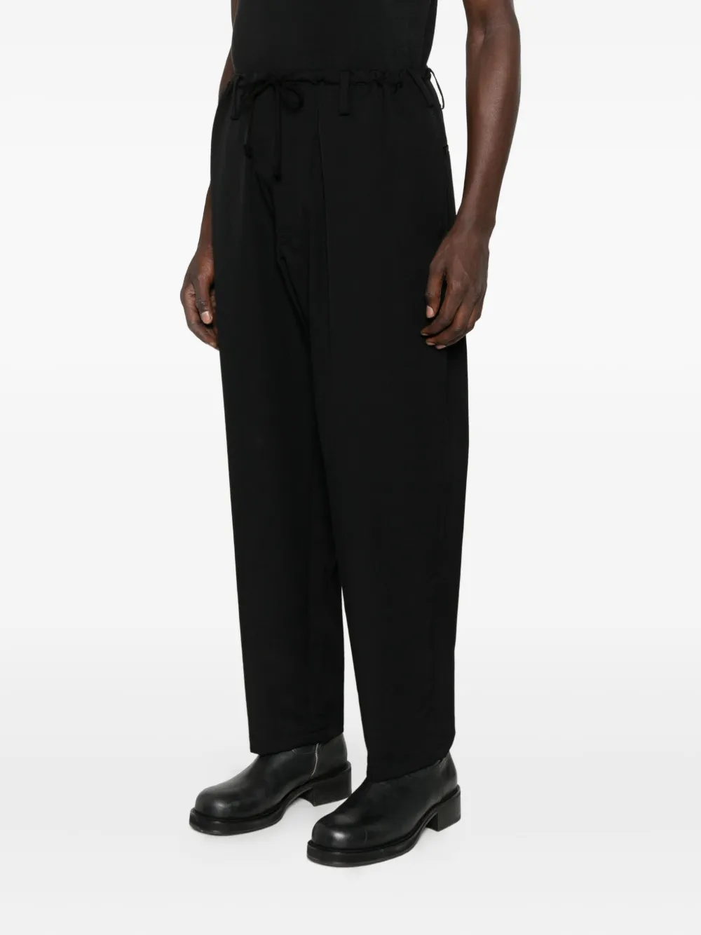 Yohji Yamamoto Wollen broek met trekkoordtaille Zwart