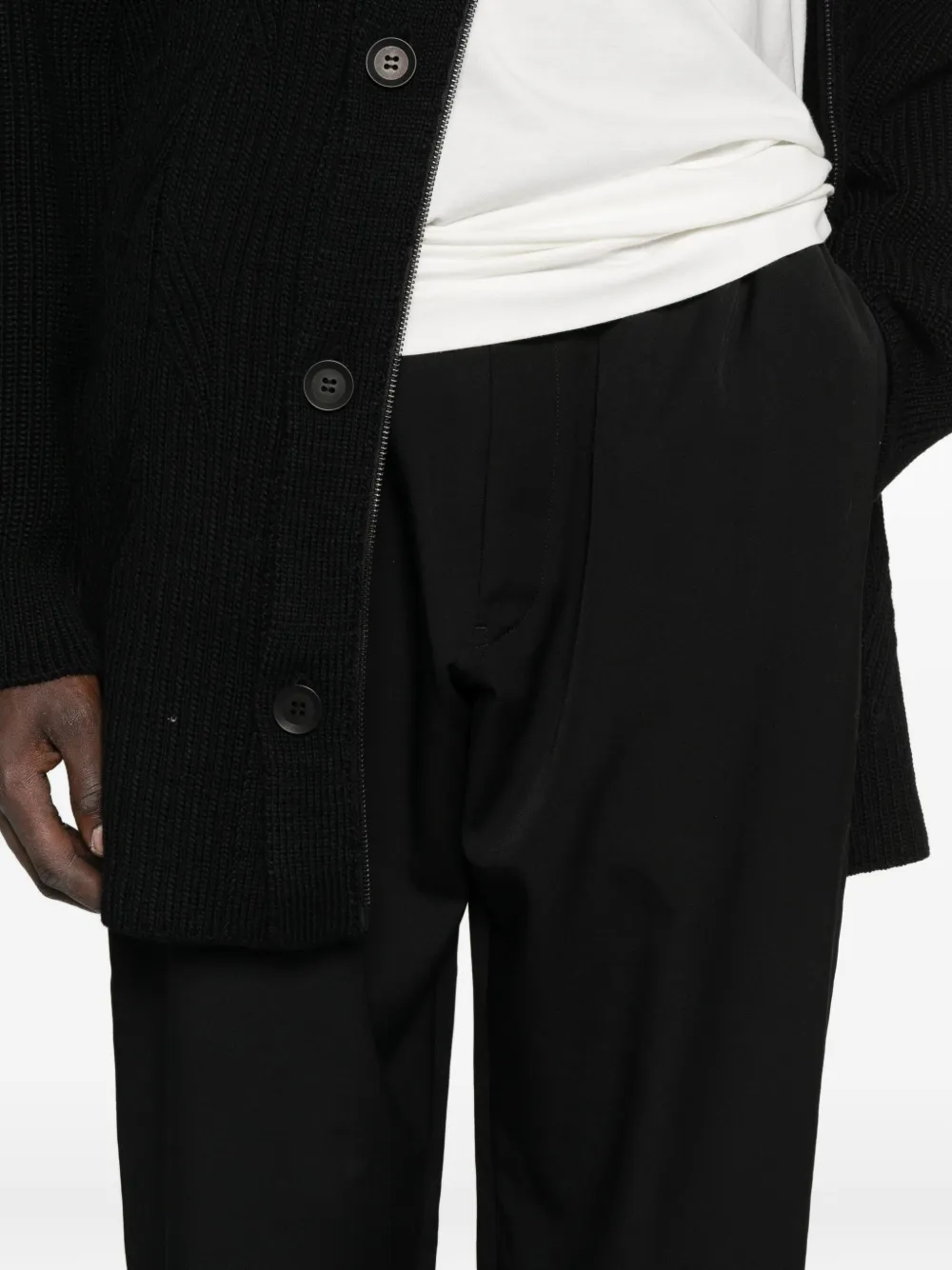 Yohji Yamamoto Wollen broek met trekkoordtaille Zwart