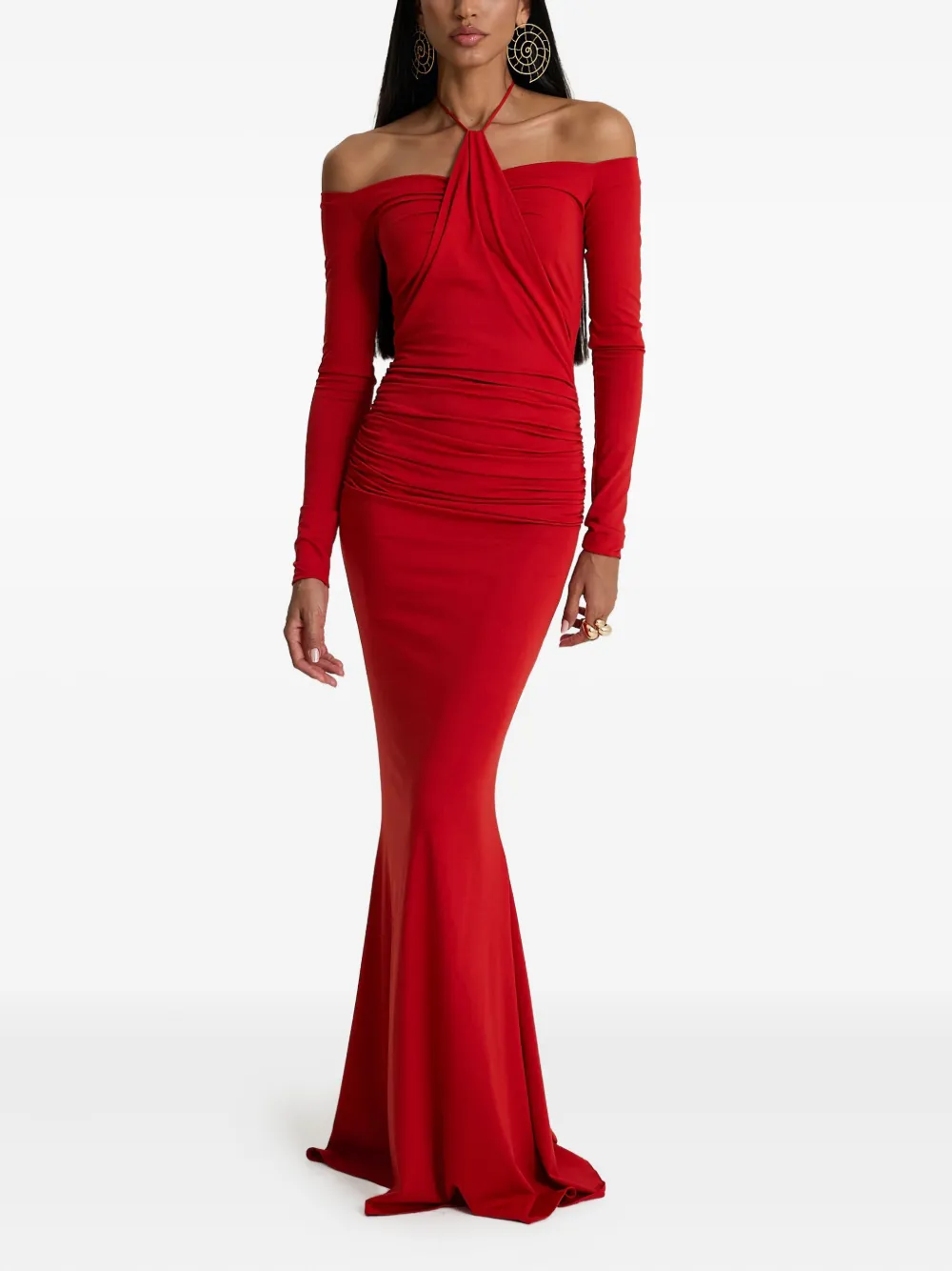 MOOS STUDIO Heatline halter-neck draped maxi dress - Rood