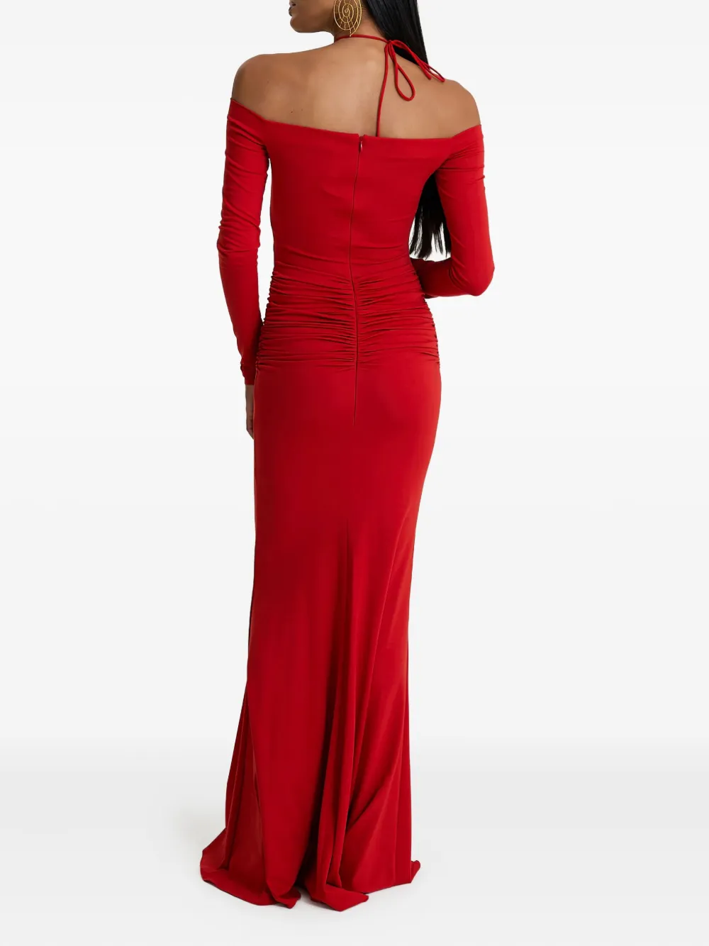 Moos Studio Heatline Halter-neck Draped Maxi Dress In Red